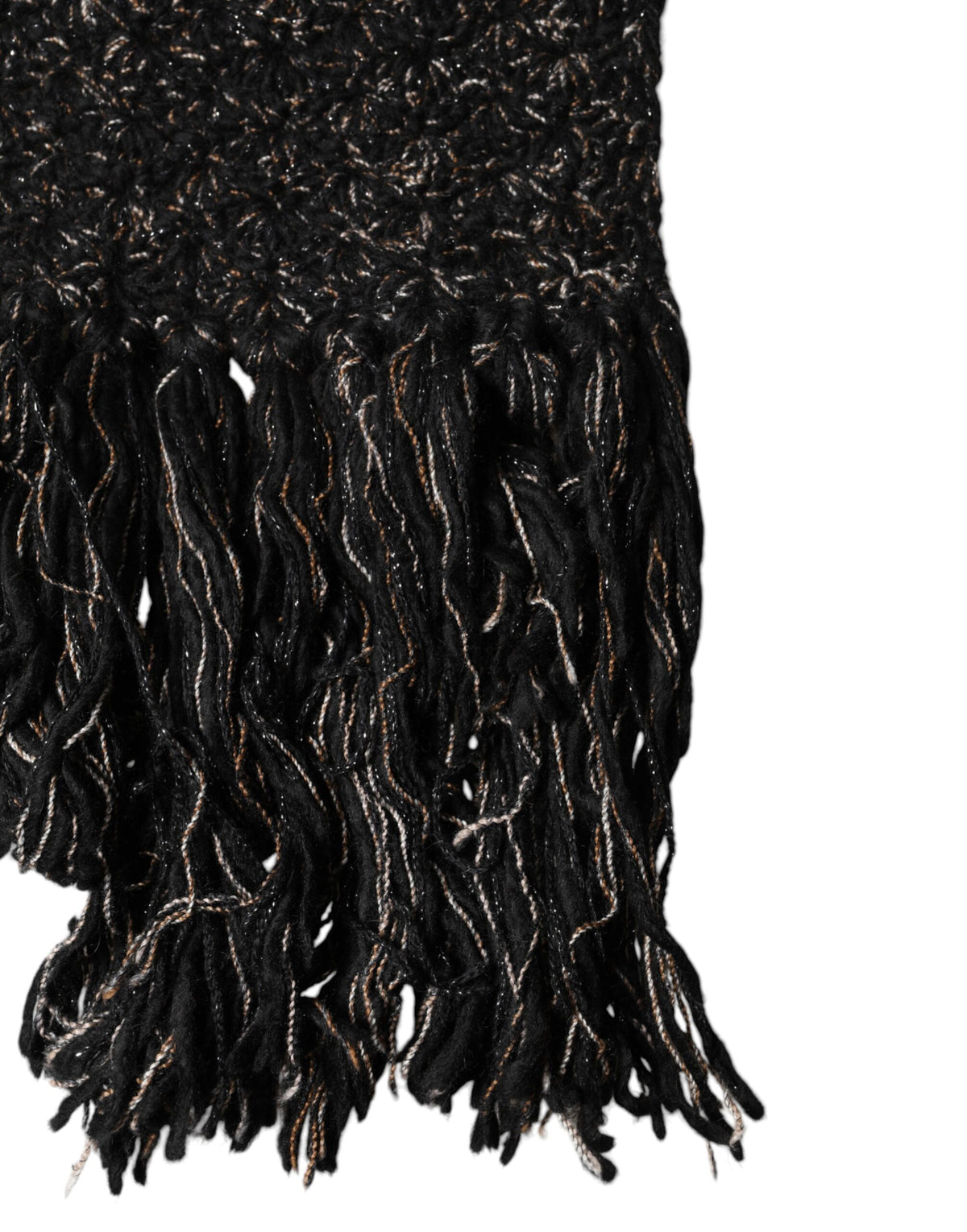 Dolce & Gabbana Black Wool Fringes Neck Wrap Foulard Scarf