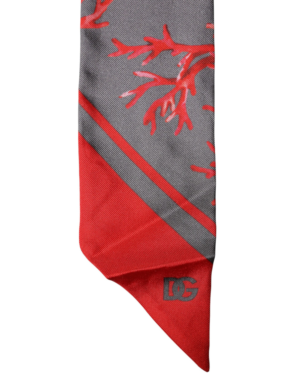 Dolce & Gabbana Red Gray Coral Print Neck Wrap Foulard Scarf