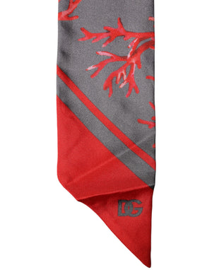 Dolce & Gabbana Red Gray Coral Print Neck Wrap Foulard Scarf
