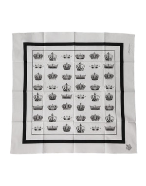 Dolce & Gabbana White Crown Cotton Square Foulard Scarf