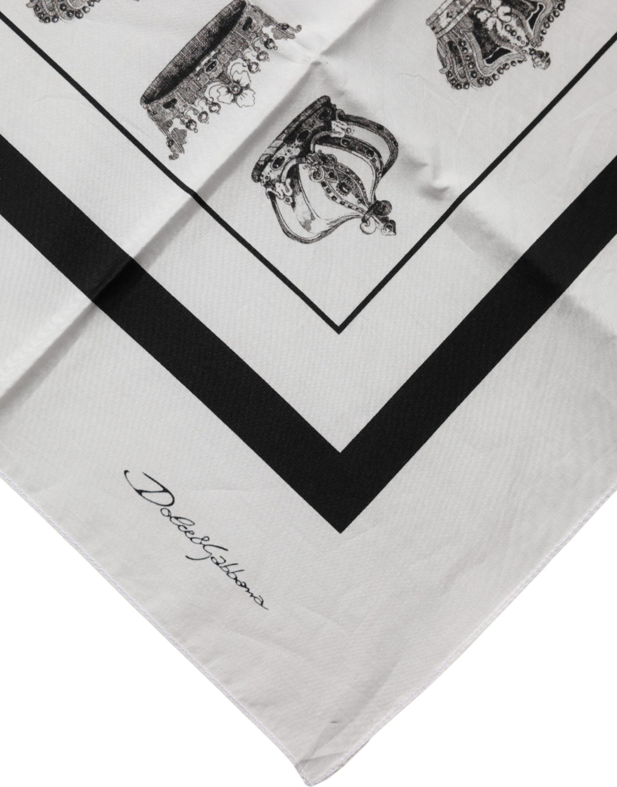 Dolce & Gabbana White Crown Cotton Square Foulard Scarf