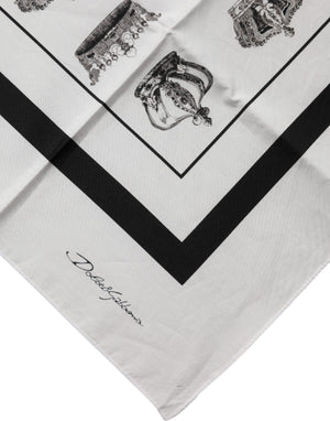 Dolce & Gabbana White Crown Cotton Square Foulard Scarf