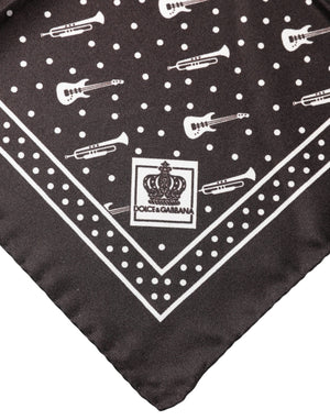 Dolce & Gabbana Black Guitar Trumpet Men Handkerchief Scarf