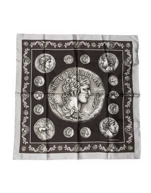 Dolce & Gabbana Brown Roman Coin Print Silk Square Foulard Scarf