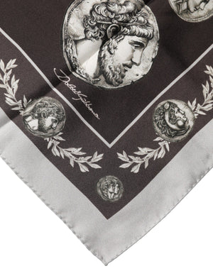 Dolce & Gabbana Brown Roman Coin Print Silk Square Foulard Scarf