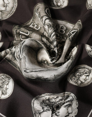 Dolce & Gabbana Brown Roman Coin Print Silk Square Foulard Scarf