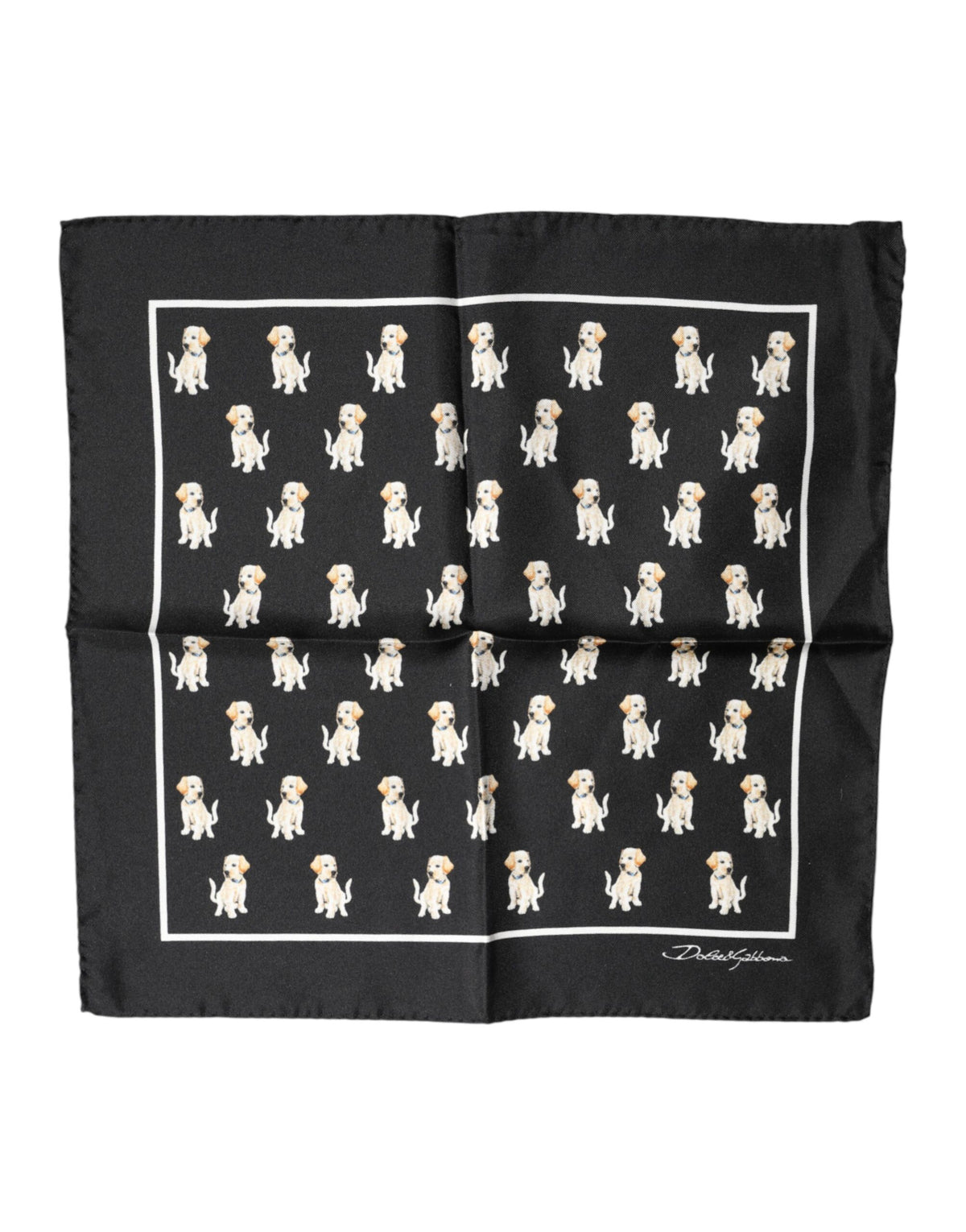 Dolce & Gabbana Black Dog Print Square Handkerchief Scarf