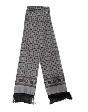 Dolce & Gabbana Gray Patterned Fringes Neck Foulard Scarf