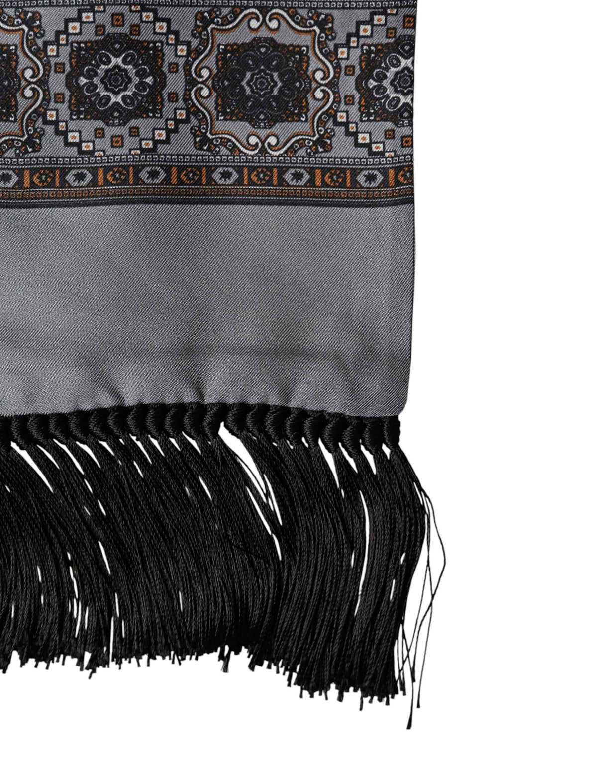 Dolce & Gabbana Gray Patterned Fringes Neck Foulard Scarf