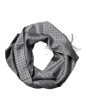 Dolce & Gabbana Gray Patterned Fringes Neck Foulard Scarf