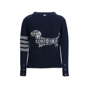Thom Browne Blue Fleece Wool Cardigan
