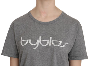 BYBLOS Cotton Grey Short Sleeve Round Neck Top T-shirt Blouse