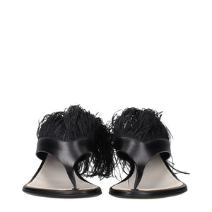 Lanvin Black Leather Flip-Flop Sandals