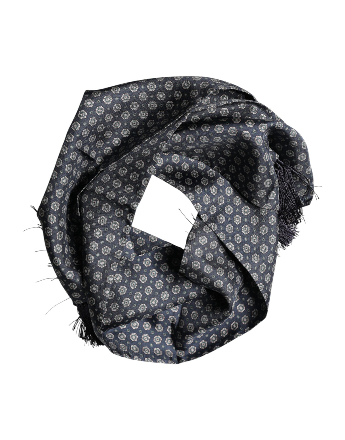 Dolce & Gabbana Blue Patterned Fringes Neck Foulard Scarf