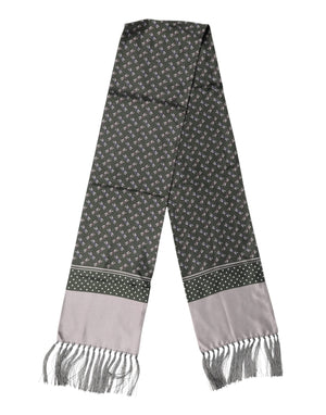Dolce & Gabbana Gray Patterned Fringes Neck Foulard Scarf