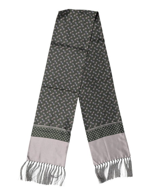 Dolce & Gabbana Gray Patterned Fringes Neck Foulard Scarf