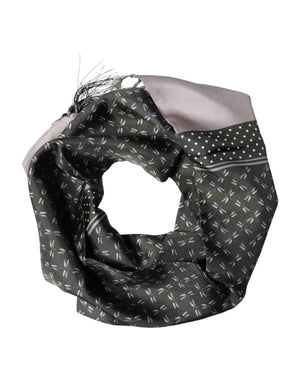 Dolce & Gabbana Gray Patterned Fringes Neck Foulard Scarf