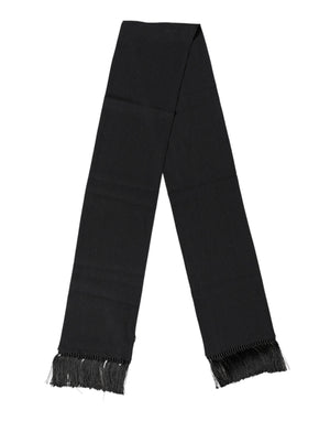Dolce & Gabbana Black Silk Fringes Neck Wrap Foulard Scarf