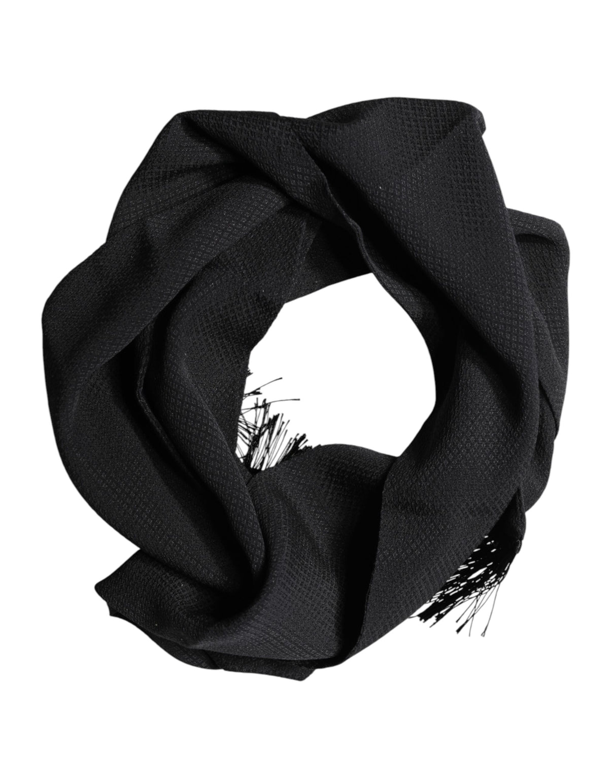 Dolce & Gabbana Black Silk Fringes Neck Wrap Foulard Scarf