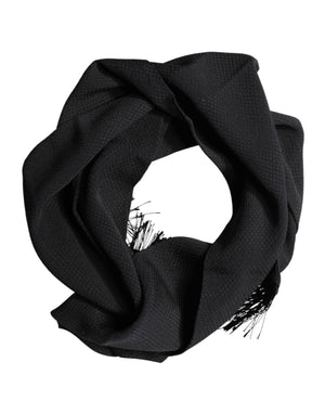 Dolce & Gabbana Black Silk Fringes Neck Wrap Foulard Scarf