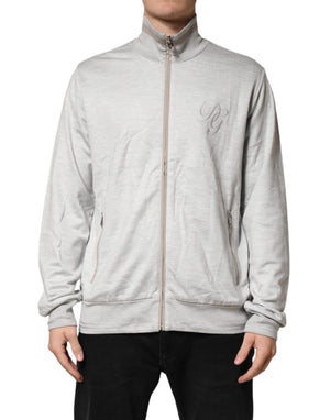 Dolce & Gabbana Light Gray Cotton Zipped Cardigan Sweater