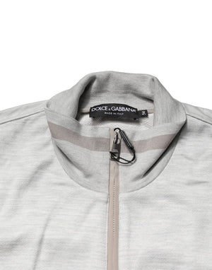 Dolce & Gabbana Light Gray Cotton Zipped Cardigan Sweater