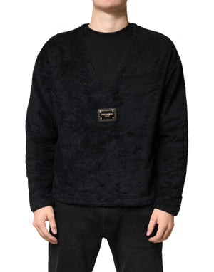 Dolce & Gabbana Black Cotton V-Neck Men Sweatshirt Sweater