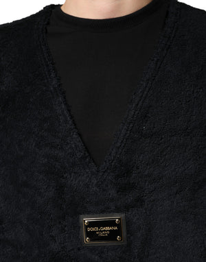 Dolce & Gabbana Black Cotton V-Neck Men Sweatshirt Sweater