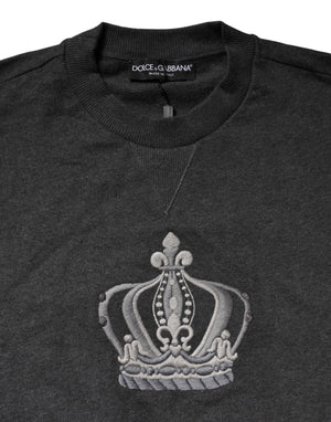 Dolce & Gabbana Gray Crown Crew Neck Men Sweatshirt Sweater