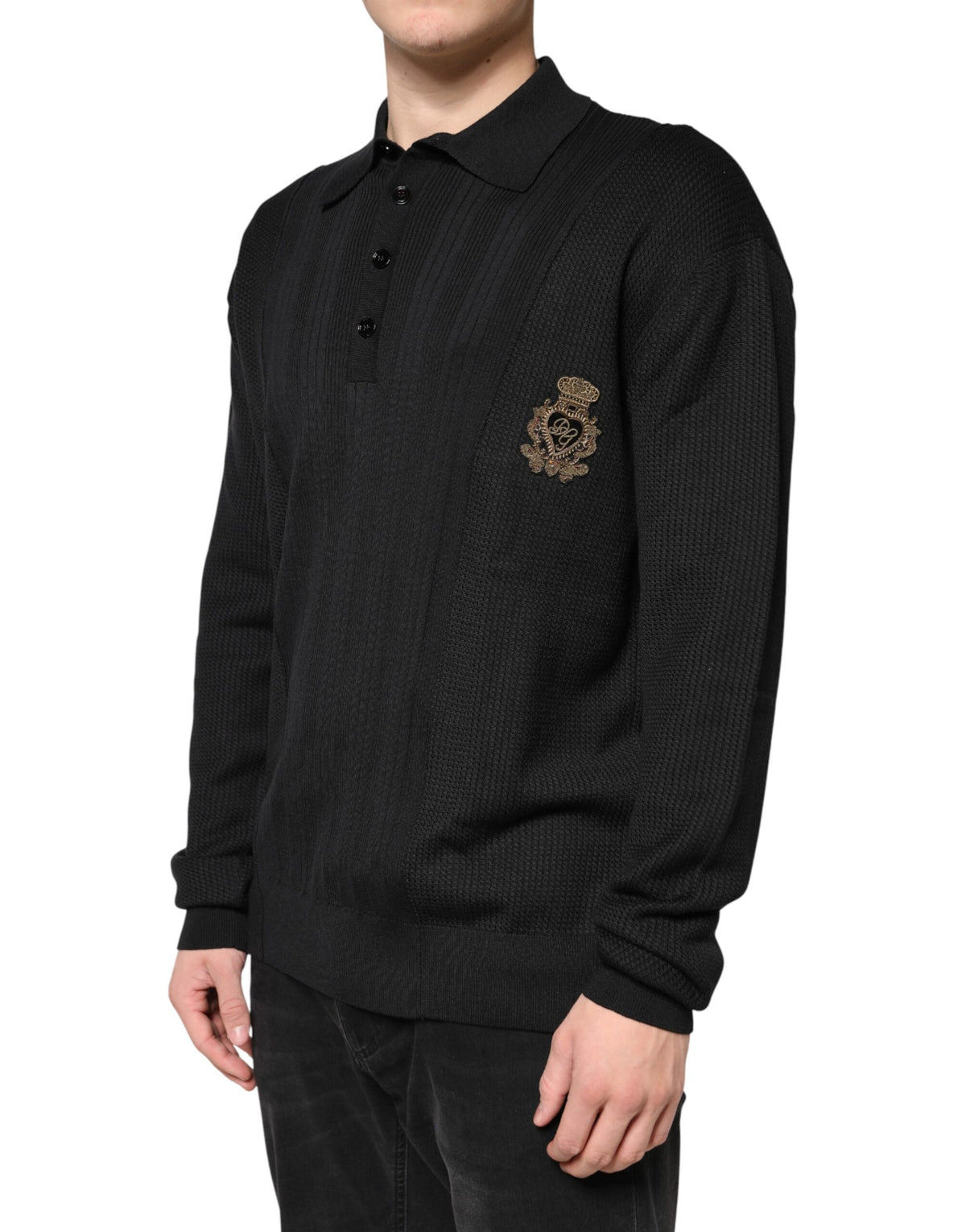 Dolce & Gabbana Black Crest Long Sleeve Men Pullover Sweater
