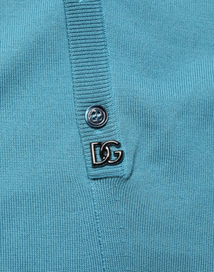 Dolce & Gabbana Teal Wool Collared Polo Pullover Sweater