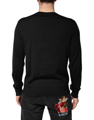 Dolce & Gabbana Black Wool DG Crew Neck Men Pullover Sweater