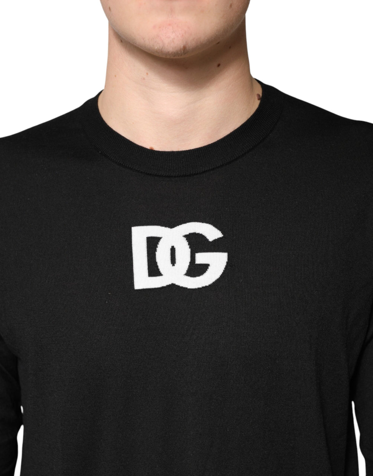 Dolce & Gabbana Black Wool DG Crew Neck Men Pullover Sweater