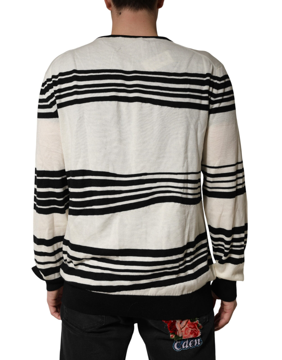 Dolce & Gabbana Black White Stripe CrewNeck Pullover Sweater