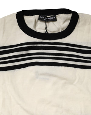 Dolce & Gabbana Black White Stripe CrewNeck Pullover Sweater