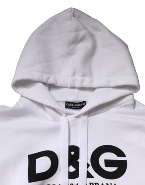 Dolce & Gabbana White Logo Cotton Hooded Sweatshirt  Sweater