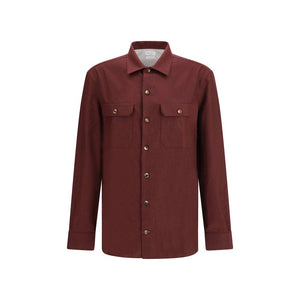 Brunello Cucinelli Bordeaux Fleece Wool Pattern Shirt