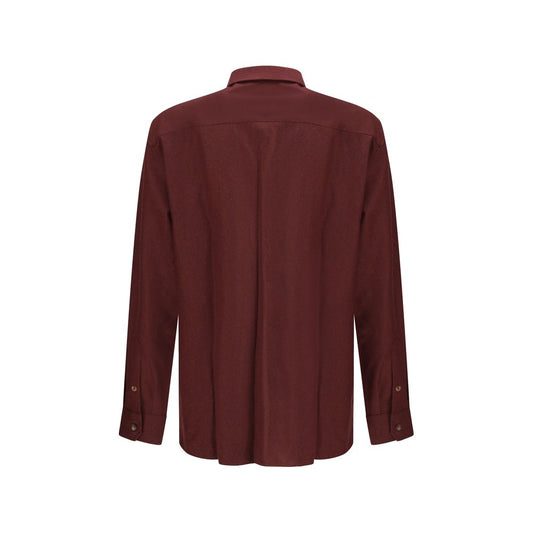 Brunello Cucinelli Bordeaux Fleece Wool Pattern Shirt