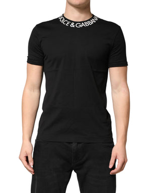 Dolce & Gabbana Black Logo Print Cotton Crewneck Men T-shirt