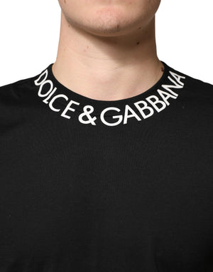Dolce & Gabbana Black Logo Print Cotton Crewneck Men T-shirt
