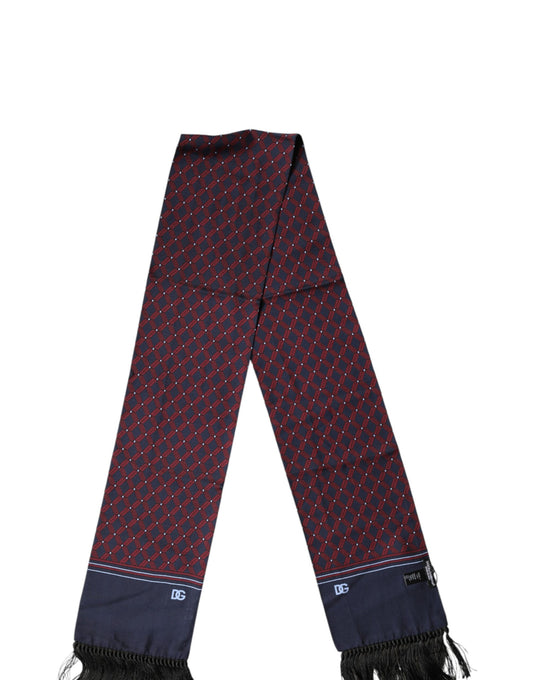 Dolce & Gabbana Maroon Patterned Fringes Wrap Foulard 138cm x 15cm Scarf