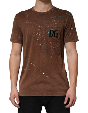 Dolce & Gabbana Brown Splash Color Cotton Crew Neck T-shirt