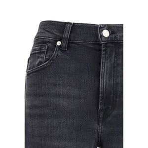 7FOR Black Cotton Straight-Leg Jeans
