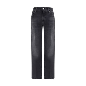 7FOR Black Cotton Straight-Leg Jeans