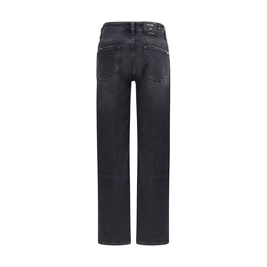 7FOR Black Cotton Straight-Leg Jeans