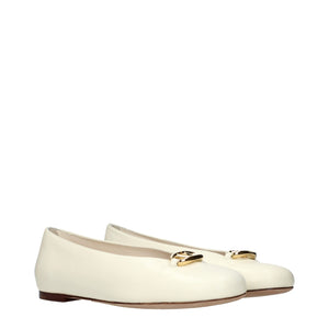 Valentino Garavani Beige Leather Ballet Flats