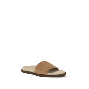 Brunello Cucinelli Beige Lamb Ovis Aries Aries Flat Sandals