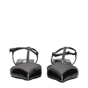 Prada Gray Leather Flat Sandals