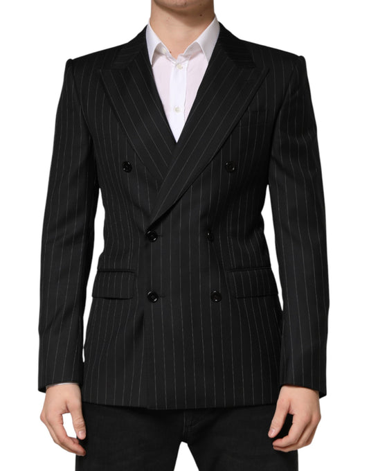 Dolce & Gabbana Black Stripes Double Breasted 2Button Blazer