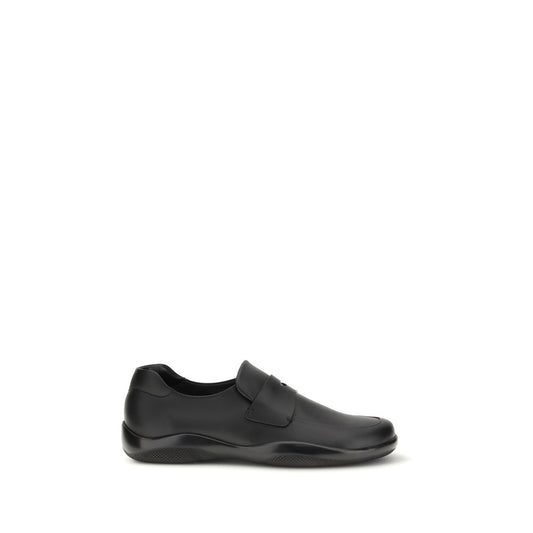 Prada Black Calf Leather Bos Taurus Slip-On Loafers